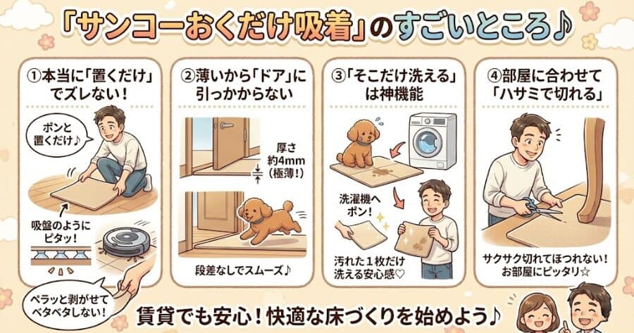 私が「サンコー おくだけ吸着」を選んだ4つの理由
インフォグラフィック